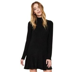 Madewell City Block Ribbed Mock Neck Dress Black Mini Chic Versatile Layer Sz M